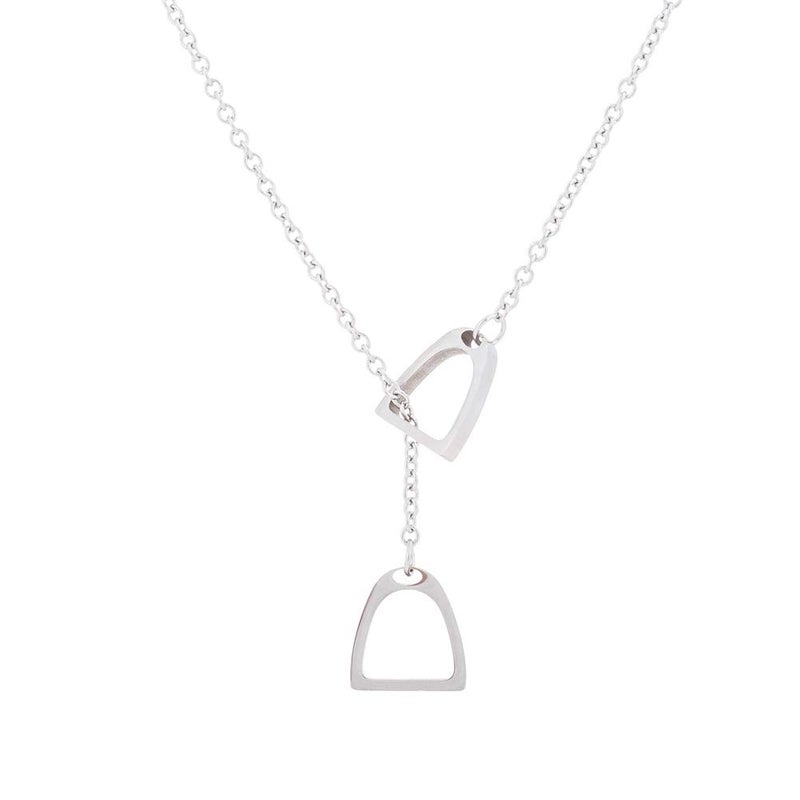 QIAN0813 Lucky Horse Shoe Necklaces Equestrian Double Horse Stirrups Lariat Y Necklaces Pendant for Women Gift (Silver)